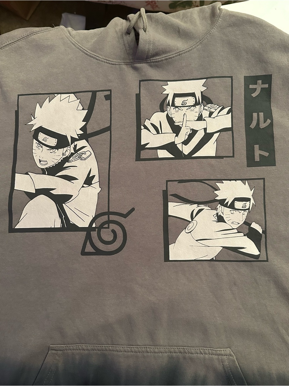Official Naruto Shippuden Tie-Dye Dip-Dye Hoodie Sweatshirt Size XL Grey/Black